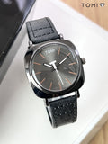 TOMI Original Leather Strap Watch – Waterproof | Box Included | Elegant Design for Everyday Wear - Black