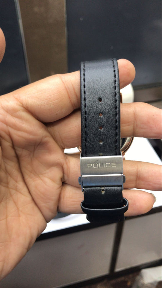 Police Watch – Elegant Design with Date Display | Leather Strap | Quartz Movement | Water Resistant - Brown Strap with White Dial